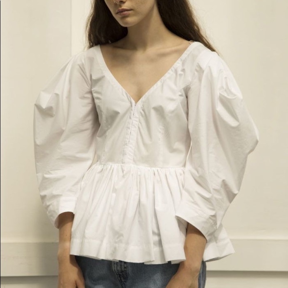 ISA ARFEN
Vera V-Neck Full-Sleeve Cotton Peplum Top uk size 8 $675